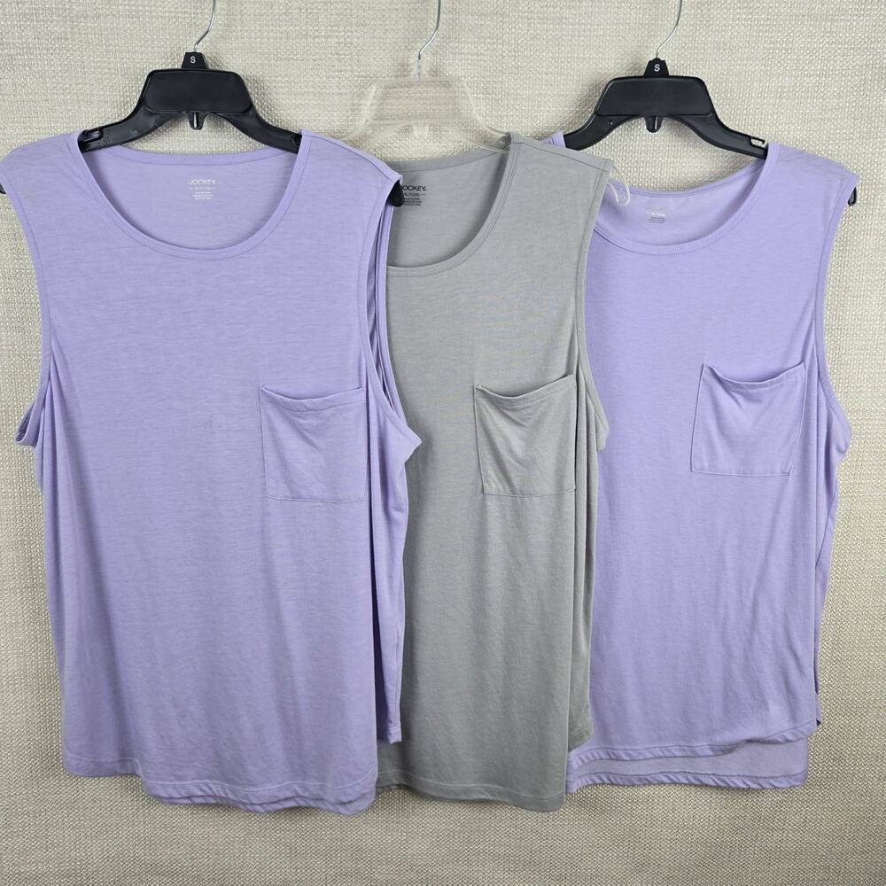 Lot of 3 Jockey Sleeveless Tank Tops W/ Pockets Size XL Lilac Purple & Grey